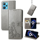 For OPPO Realme 9 Pro Four-leaf Clasp Embossed Buckle Leather Phone Case(Gray)