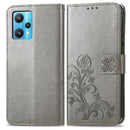 For OPPO Realme 9 Pro Four-leaf Clasp Embossed Buckle Leather Phone Case(Gray)
