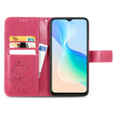 For vivo Y76 5G Four-leaf Clasp Embossed Buckle Leather Phone Case(Magenta)