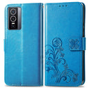 For vivo Y76 5G Four-leaf Clasp Embossed Buckle Leather Phone Case(Blue)
