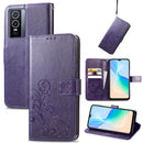 For vivo Y76 5G Four-leaf Clasp Embossed Buckle Leather Phone Case(Purple)