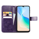 For vivo Y76 5G Four-leaf Clasp Embossed Buckle Leather Phone Case(Purple)