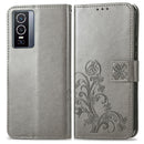 For vivo Y76 5G Four-leaf Clasp Embossed Buckle Leather Phone Case(Gray)
