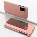For Samsung Galaxy A13 4G Plated Mirror Horizontal Flip Leather Case with Holder(Rose Gold)