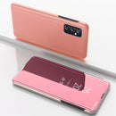 For Samsung Galaxy M23 Plated Mirror Horizontal Flip Leather Case with Holder(Rose Gold)