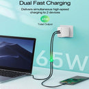 PD-65W USB-C / Type-C + QC3. 0 USB Laptop Charging Adapter + 2m USB-C / Type-C to USB-C / Type-C Data Cable Set, EU Plug / US Plug(Black)