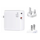 PD-65W USB-C / Type-C + QC3. 0 USB Laptop Charging Adapter + 2m USB-C / Type-C to USB-C / Type-C Data Cable Set, UK Plug / US Plug(White)