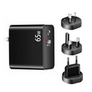 PD-65W USB-C / Type-C + QC3. 0 USB Laptop Charging Adapter + 2m USB-C / Type-C to USB-C / Type-C Data Cable Set, EU Plug / AU Plug / US Plug / UK Plug(Black)