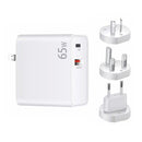 PD-65W USB-C / Type-C + QC3. 0 USB Laptop Charging Adapter + 2m USB-C / Type-C to USB-C / Type-C Data Cable Set, EU Plug / AU Plug / US Plug / UK Plug(White)