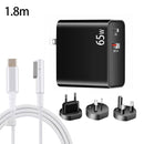 PD-65W USB-C / Type-C + QC3. 0 USB Laptop Charging Adapter + 1.8m USB-C / Type-C to MagSafe 1 / L Head Data Cable, AU Plug / EU Plug / US Plug / UK Plug(Black)