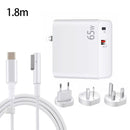 PD-65W USB-C / Type-C + QC3. 0 USB Laptop Charging Adapter + 1.8m USB-C / Type-C to MagSafe 1 / L Head Data Cable, AU Plug / EU Plug / US Plug / UK Plug(White)