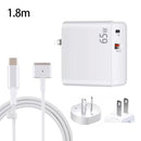 PD-65W USB-C / Type-C + QC3. 0 USB Laptop Charging Adapter + 1.8m USB-C / Type-C to MagSafe 2 / T Head Data Cable, AU Plug / US Plug(White)