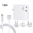 PD-65W USB-C / Type-C + QC3. 0 USB Laptop Charging Adapter + 1.8m USB-C / Type-C to MagSafe 2 / T Head Data Cable, EU Plug / AU Plug / UK Plug / US Plug(White)