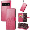 For Google Pixel 7 Pro 5G Four-leaf Clasp Embossed Buckle Leather Phone Case(Rose Red)