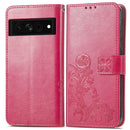 For Google Pixel 7 Pro 5G Four-leaf Clasp Embossed Buckle Leather Phone Case(Rose Red)