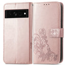 For Google Pixel 7 Pro 5G Four-leaf Clasp Embossed Buckle Leather Phone Case(Rose Gold)