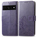 For Google Pixel 7 Pro 5G Four-leaf Clasp Embossed Buckle Leather Phone Case(Purple)