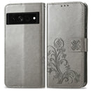 For Google Pixel 7 Pro 5G Four-leaf Clasp Embossed Buckle Leather Phone Case(Gray)