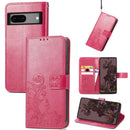 For Google Pixel 7 5G Four-leaf Clasp Embossed Buckle Leather Phone Case(Rose Red)