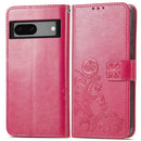 For Google Pixel 7 5G Four-leaf Clasp Embossed Buckle Leather Phone Case(Rose Red)