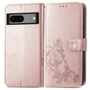 For Google Pixel 7 5G Four-leaf Clasp Embossed Buckle Leather Phone Case(Rose Gold)