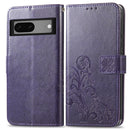 For Google Pixel 7 5G Four-leaf Clasp Embossed Buckle Leather Phone Case(Purple)