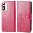 For Samsung Galaxy M23 Four-leaf Clasp Embossed Buckle Leather Phone Case(Rose Red)
