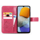 For Samsung Galaxy M23 Four-leaf Clasp Embossed Buckle Leather Phone Case(Rose Red)