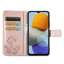 For Samsung Galaxy M23 Four-leaf Clasp Embossed Buckle Leather Phone Case(Rose Gold)