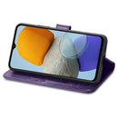 For Samsung Galaxy M23 Four-leaf Clasp Embossed Buckle Leather Phone Case(Purple)