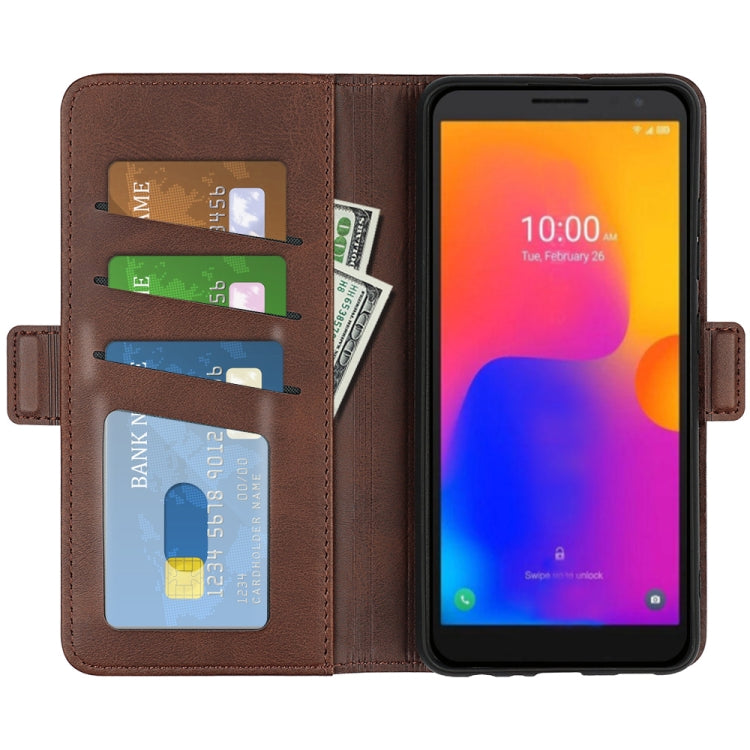 For Alcatel 1B 2022 Dual-side Magnetic Buckle Horizontal Flip Leather Phone Case(Brown)