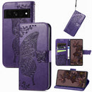 For Google Pixel 7 Pro 5G Butterfly Love Flower Embossed Leather Phone Case(Dark Purple)