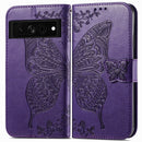 For Google Pixel 7 Pro 5G Butterfly Love Flower Embossed Leather Phone Case(Dark Purple)