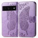 For Google Pixel 7 Pro 5G Butterfly Love Flower Embossed Leather Phone Case(Light Purple)
