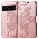 For Google Pixel 7 Pro 5G Butterfly Love Flower Embossed Leather Phone Case(Rose Gold)