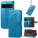 For Google Pixel 7 Pro 5G Butterfly Love Flower Embossed Leather Phone Case(Blue)