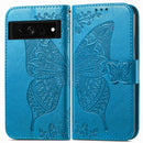 For Google Pixel 7 Pro 5G Butterfly Love Flower Embossed Leather Phone Case(Blue)