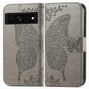 For Google Pixel 7 Pro 5G Butterfly Love Flower Embossed Leather Phone Case(Grey)