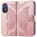 For Motorola Moto G Stylus 5G 2022 Butterfly Love Flower Embossed Leather Phone Case(Rose Gold)