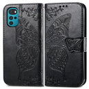 For Motorola Moto G22 Butterfly Love Flower Embossed Leather Phone Case(Black)