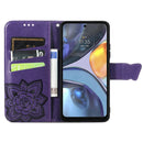 For Motorola Moto G22 Butterfly Love Flower Embossed Leather Phone Case(Dark Purple)