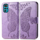 For Motorola Moto G22 Butterfly Love Flower Embossed Leather Phone Case(Light Purple)
