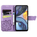 For Motorola Moto G22 Butterfly Love Flower Embossed Leather Phone Case(Light Purple)