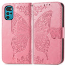 For Motorola Moto G22 Butterfly Love Flower Embossed Leather Phone Case(Pink)