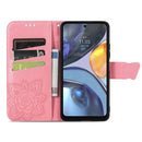 For Motorola Moto G22 Butterfly Love Flower Embossed Leather Phone Case(Pink)