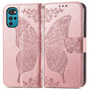 For Motorola Moto G22 Butterfly Love Flower Embossed Leather Phone Case(Rose Gold)
