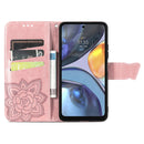 For Motorola Moto G22 Butterfly Love Flower Embossed Leather Phone Case(Rose Gold)
