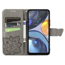 For Motorola Moto G22 Butterfly Love Flower Embossed Leather Phone Case(Grey)