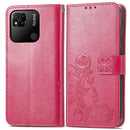 For Xiaomi Redmi 10A Four-leaf Clasp Embossed Buckle Leather Phone Case(Rose Red)