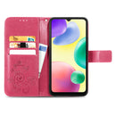 For Xiaomi Redmi 10A Four-leaf Clasp Embossed Buckle Leather Phone Case(Rose Red)